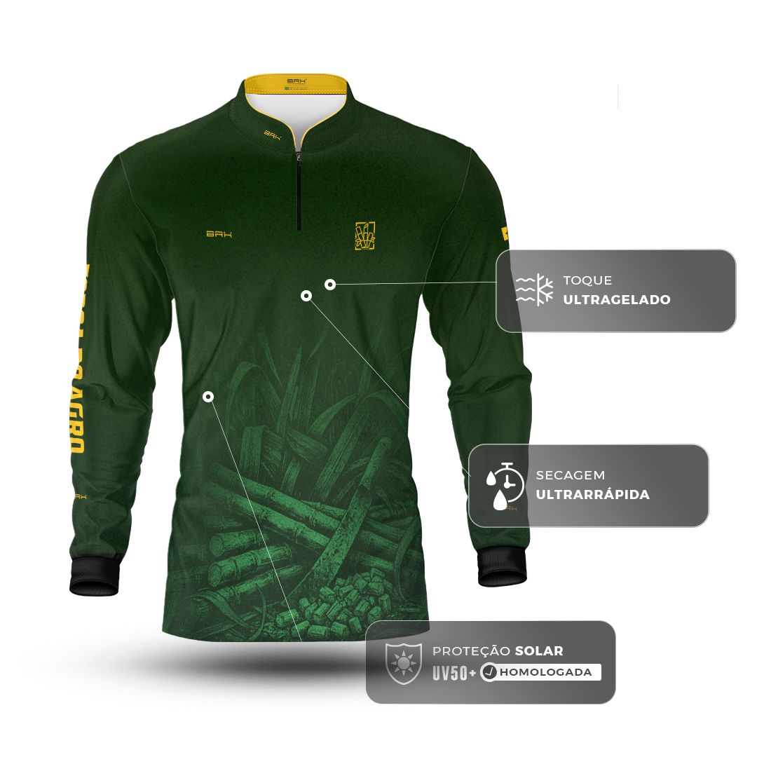 Camisa Agro BRK Força do Agro Cana-de-Açúcar Sombreada com Proteção UV50+ Verde - Brk Agro