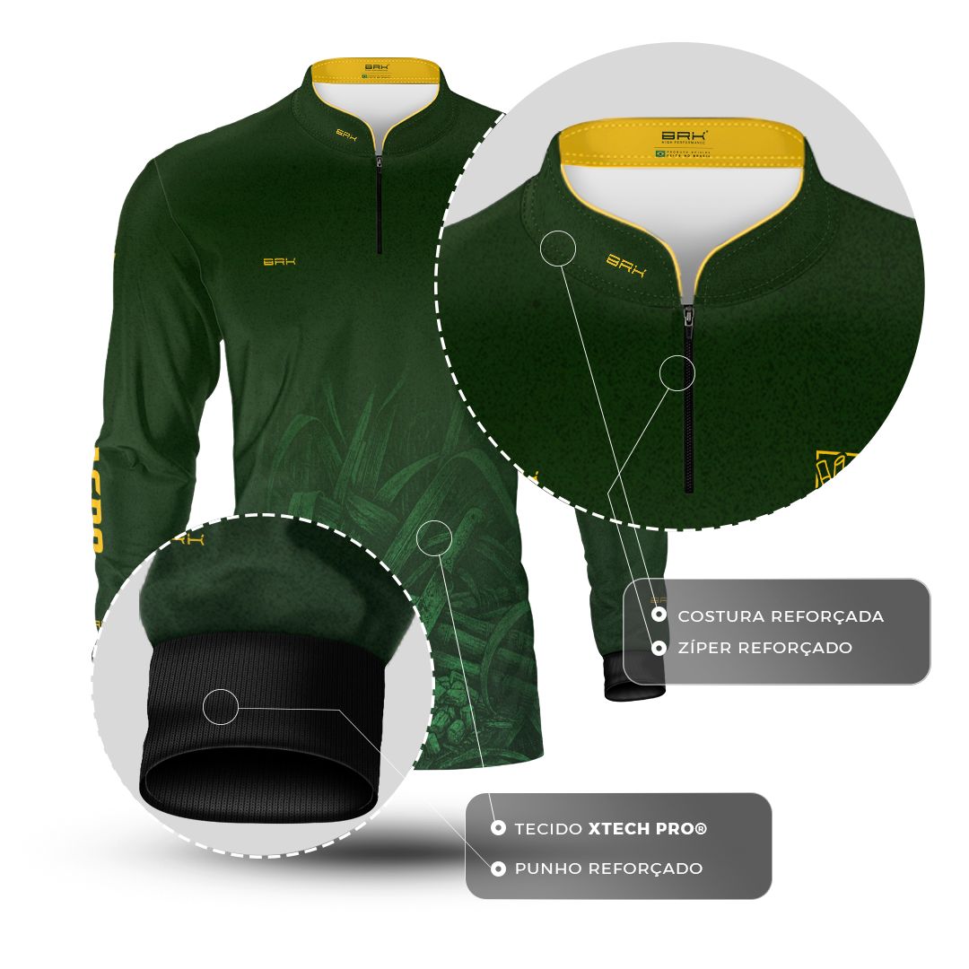 Camisa Agro BRK Força do Agro Cana-de-Açúcar Sombreada com Proteção UV50+ Verde - Brk Agro