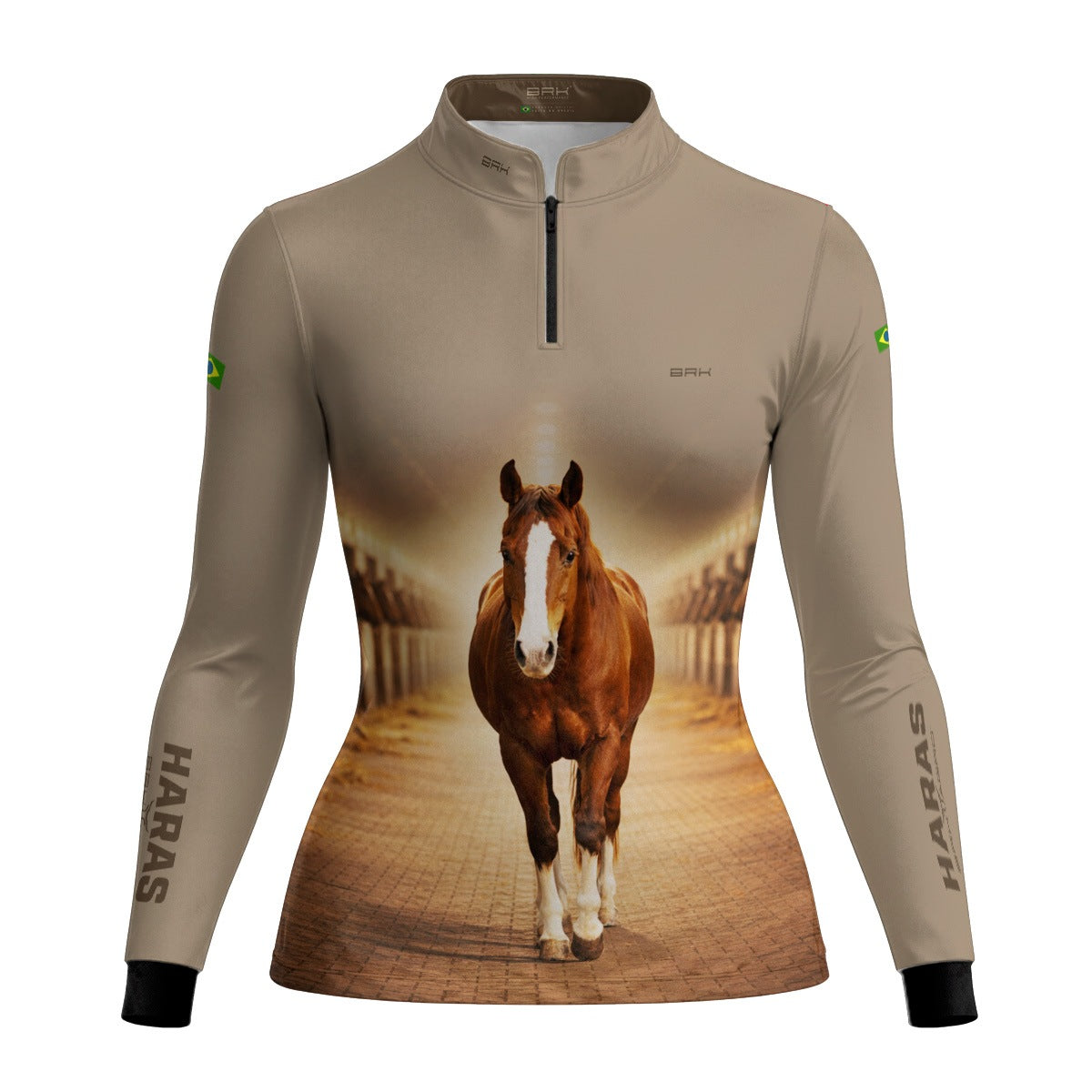 Camisa Agro Feminina BRK Cavalo Haras com Proteção Solar UV50+ Bege