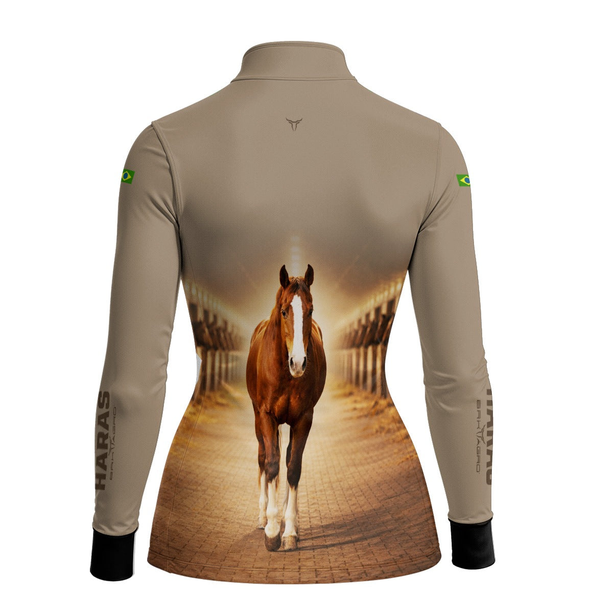 Camisa Agro Feminina BRK Cavalo Haras com Proteção Solar UV50+ Bege