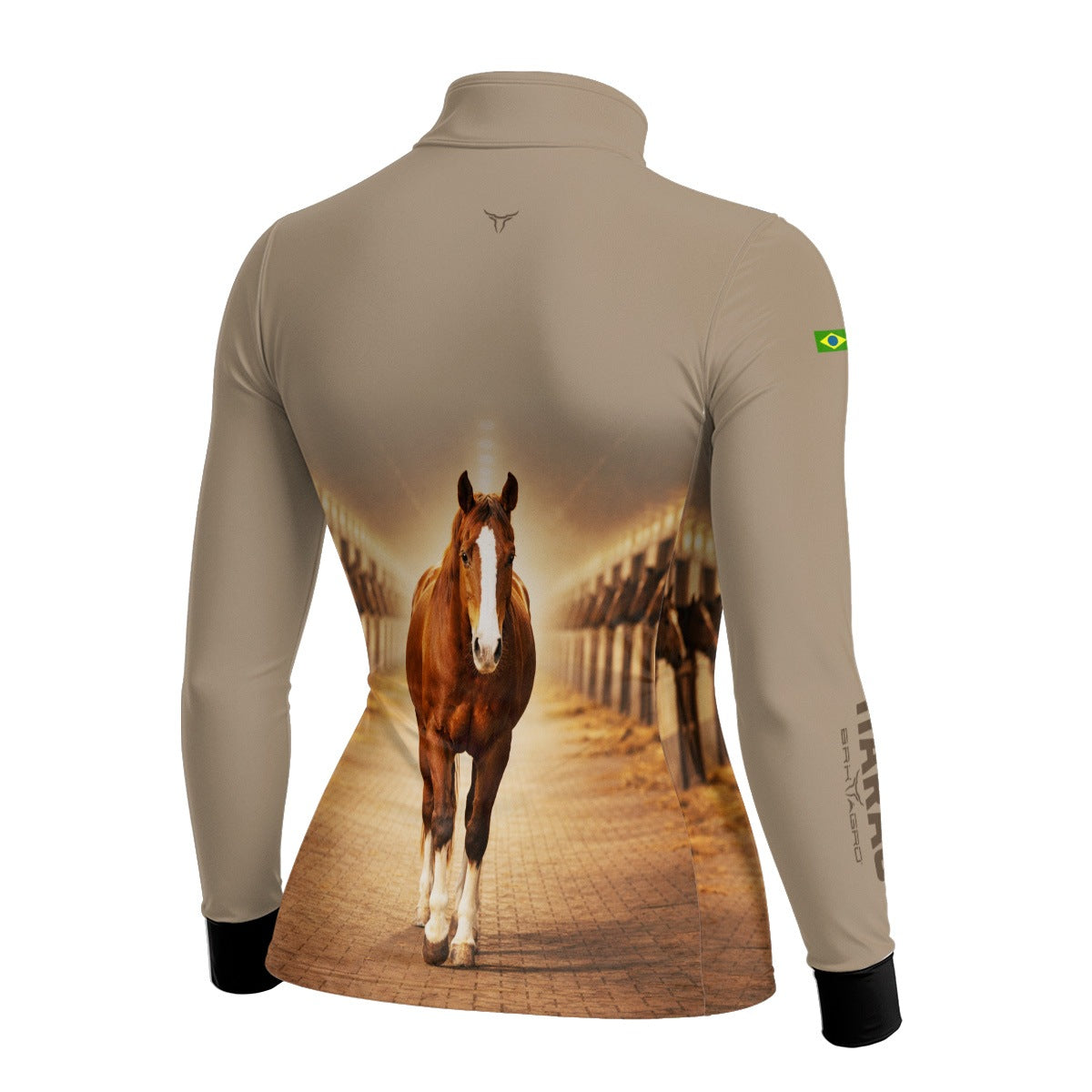 Camisa Agro Feminina BRK Cavalo Haras com Proteção Solar UV50+ Bege