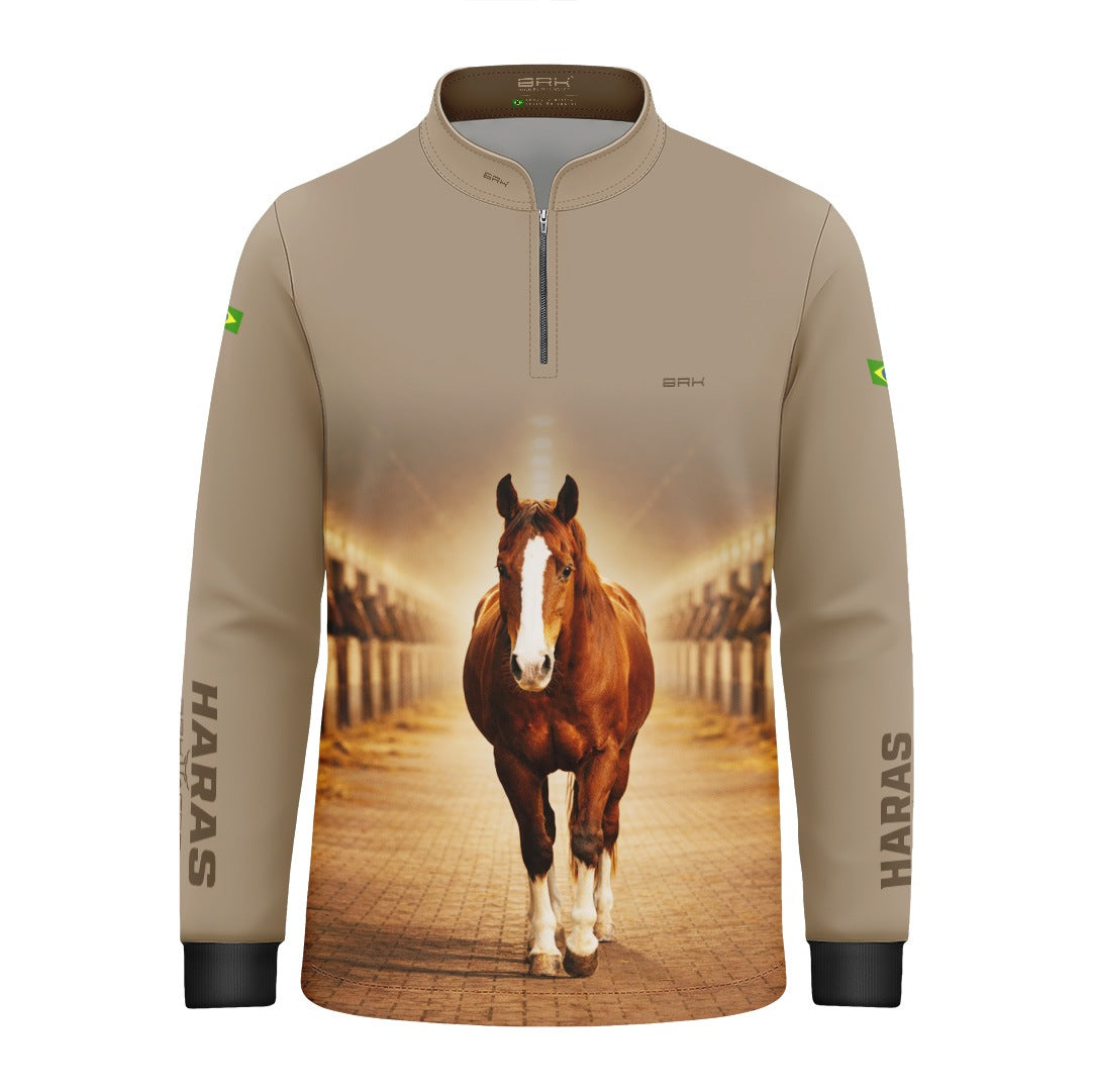 Camisa Agro Infantil BRK Cavalo Haras com Proteção Solar UV50+ Bege