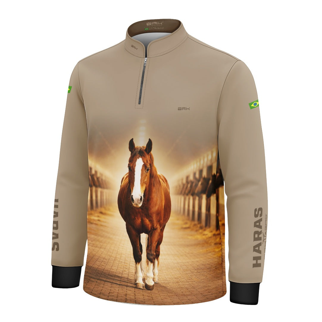 Camisa Agro Infantil BRK Cavalo Haras com Proteção Solar UV50+ Bege