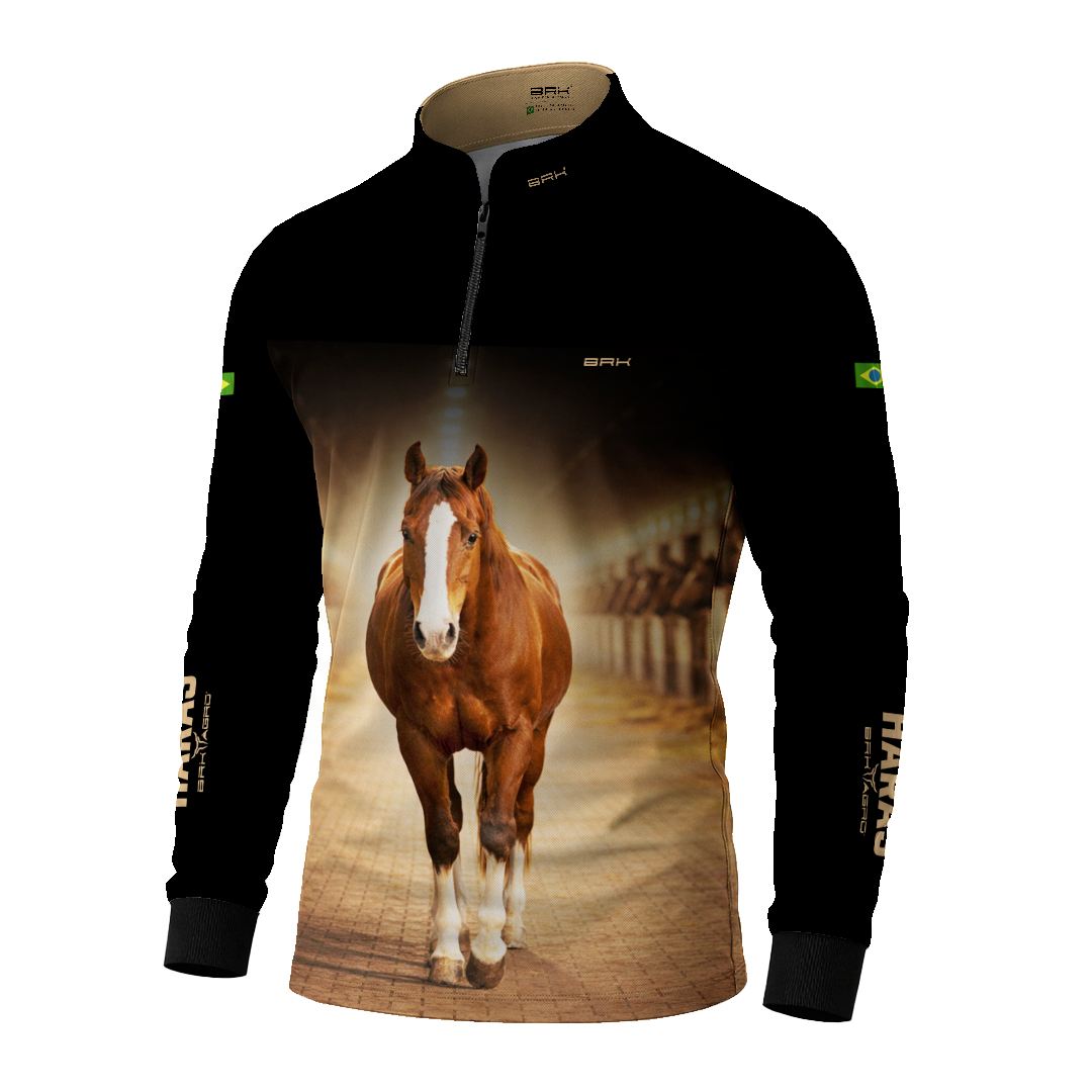 Camisa Agro BRK Cavalo Haras com Proteção Solar UV50+ Preta