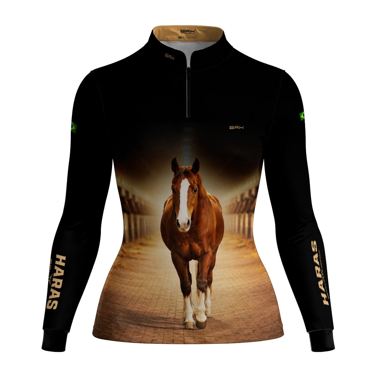 Camisa Agro Feminina BRK Cavalo Haras com Proteção Solar UV50+ Preta