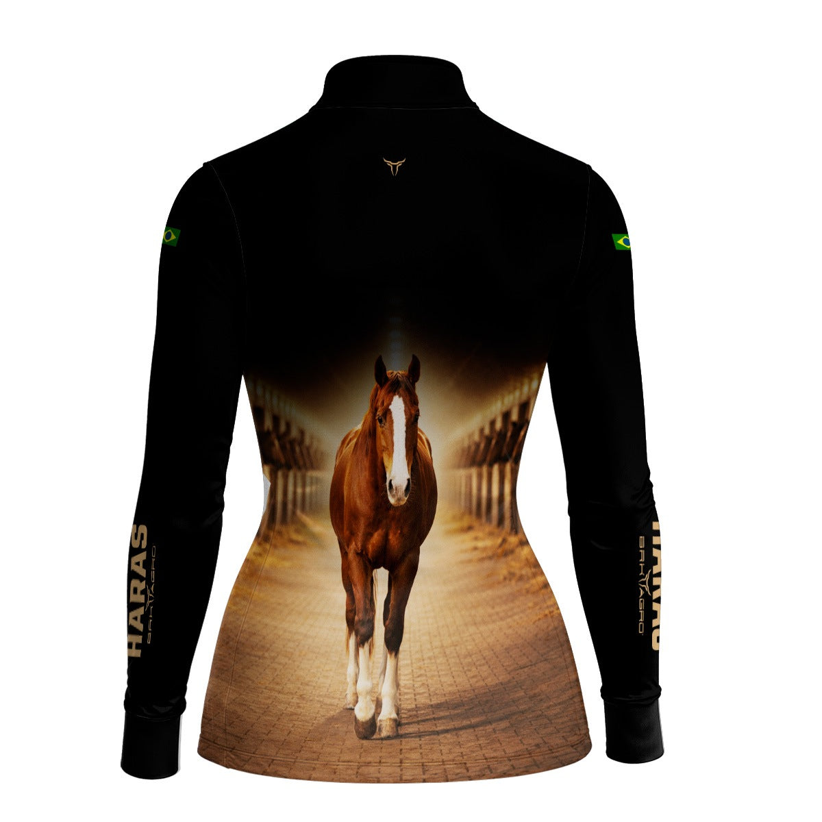Camisa Agro Feminina BRK Cavalo Haras com Proteção Solar UV50+ Preta