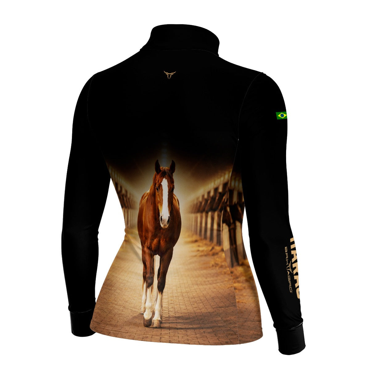 Camisa Agro Feminina BRK Cavalo Haras com Proteção Solar UV50+ Preta