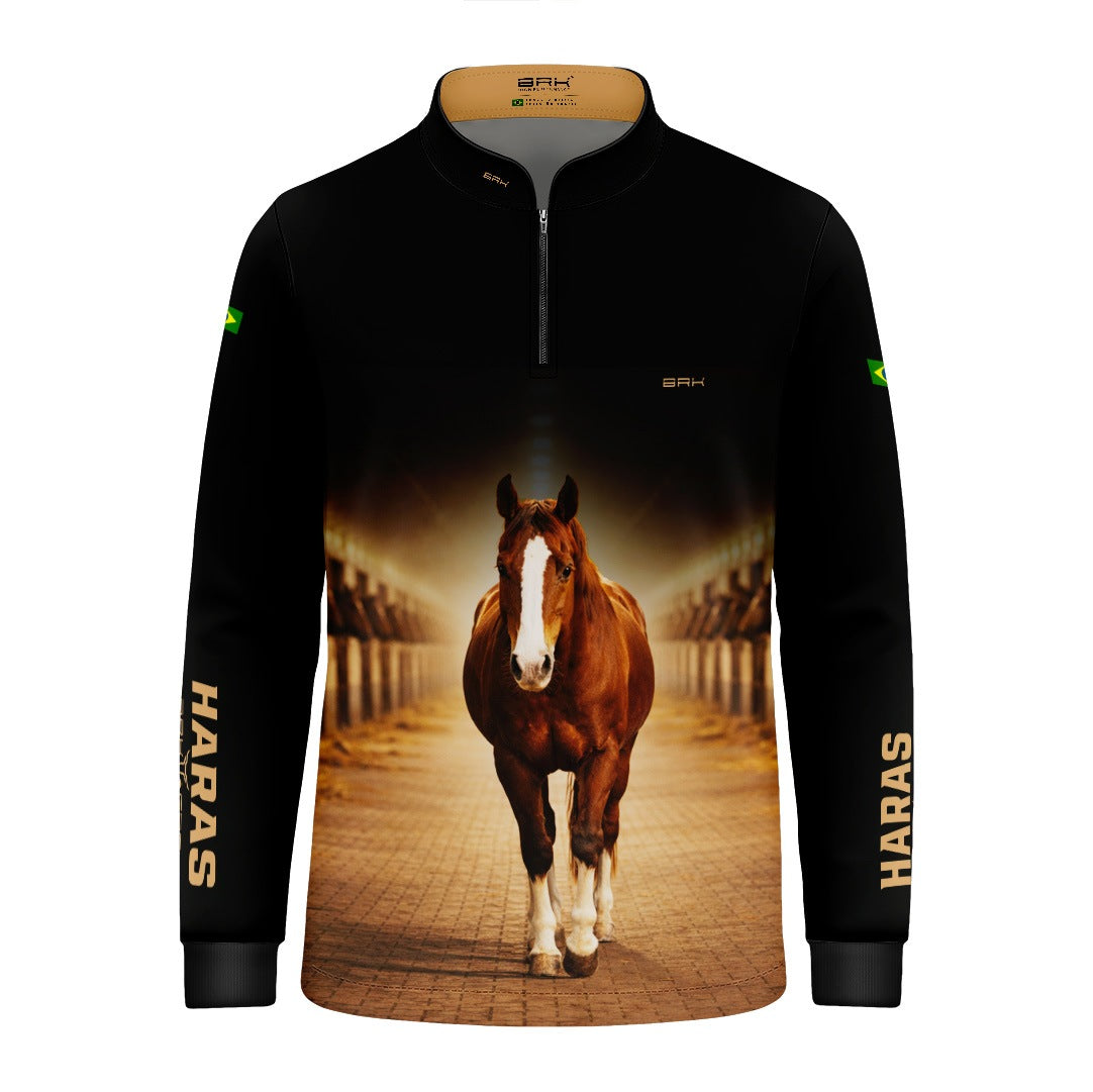 Camisa Agro Infantil BRK Cavalo Haras com Proteção Solar UV50+ Preta