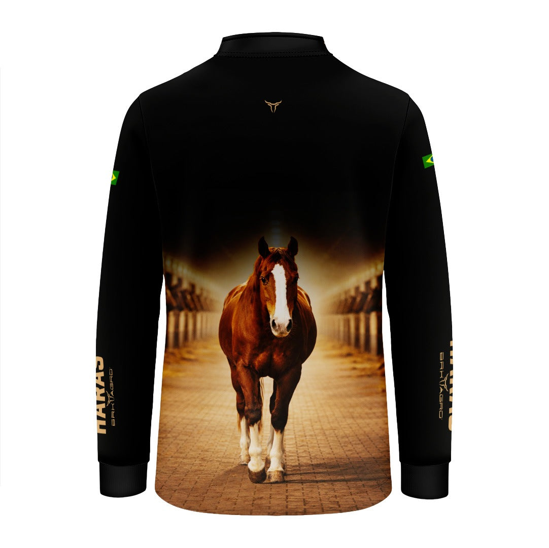 Camisa Agro Infantil BRK Cavalo Haras com Proteção Solar UV50+ Preta