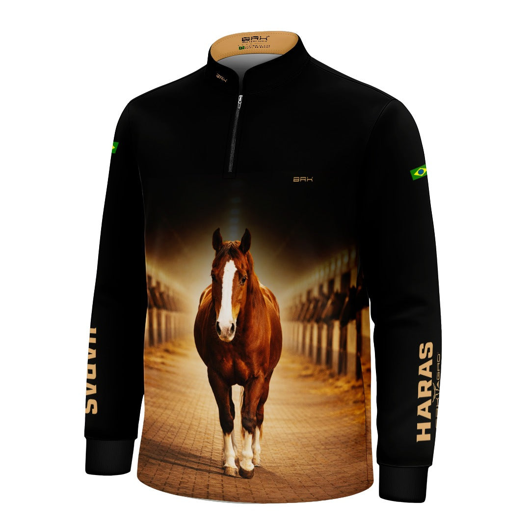 Camisa Agro Infantil BRK Cavalo Haras com Proteção Solar UV50+ Preta