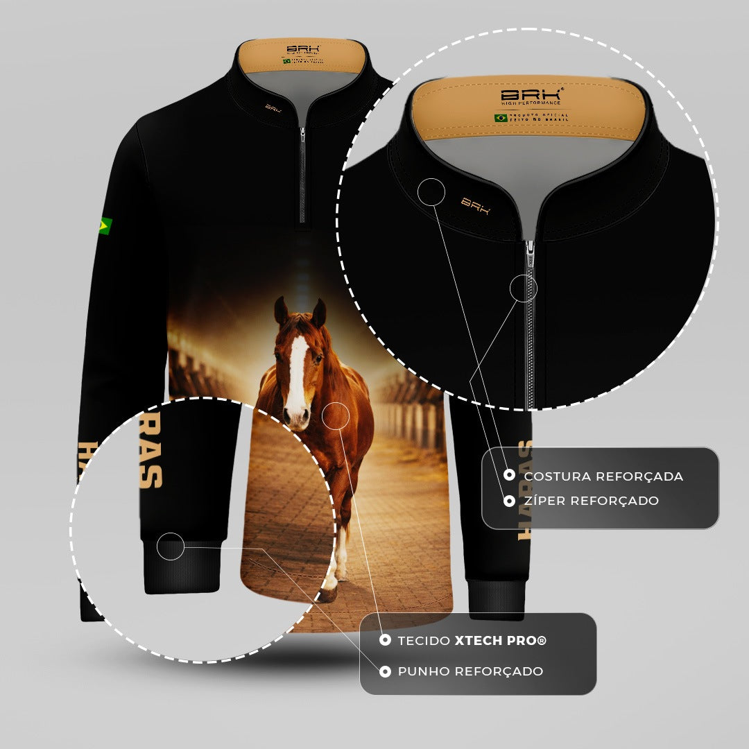 Camisa Agro Infantil BRK Cavalo Haras com Proteção Solar UV50+ Preta