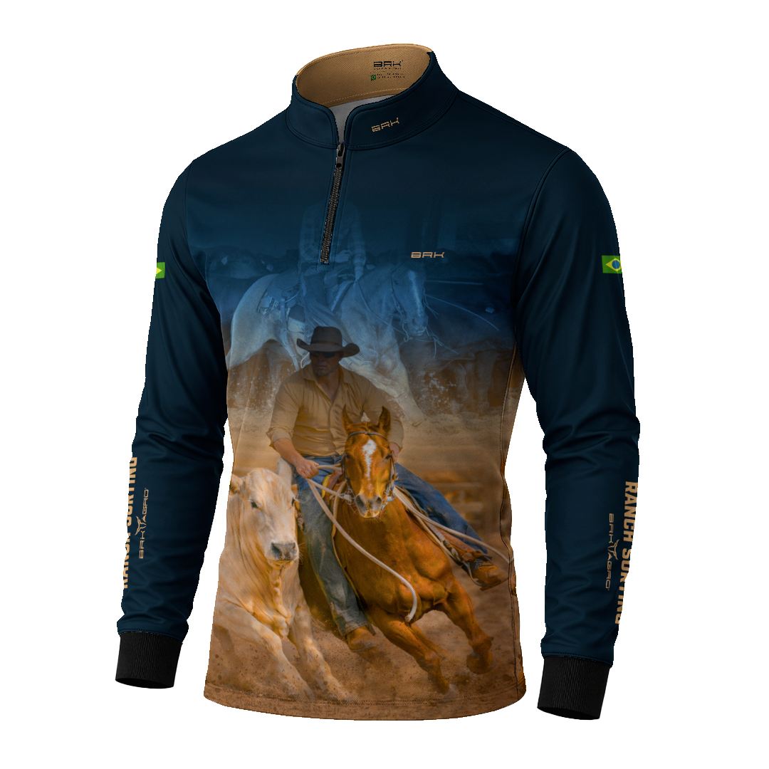 Camisa Agro BRK Cowboy com Proteção Solar UV50+ Azul Marinho