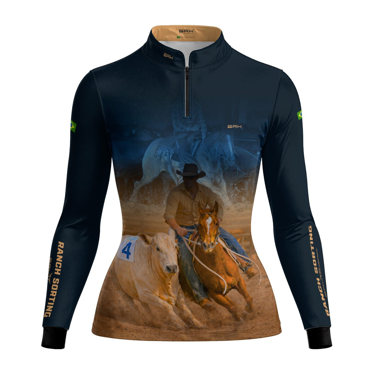 Camisa Agro Feminina BRK Cowboy com Proteção Solar UV50+ Azul Marinho