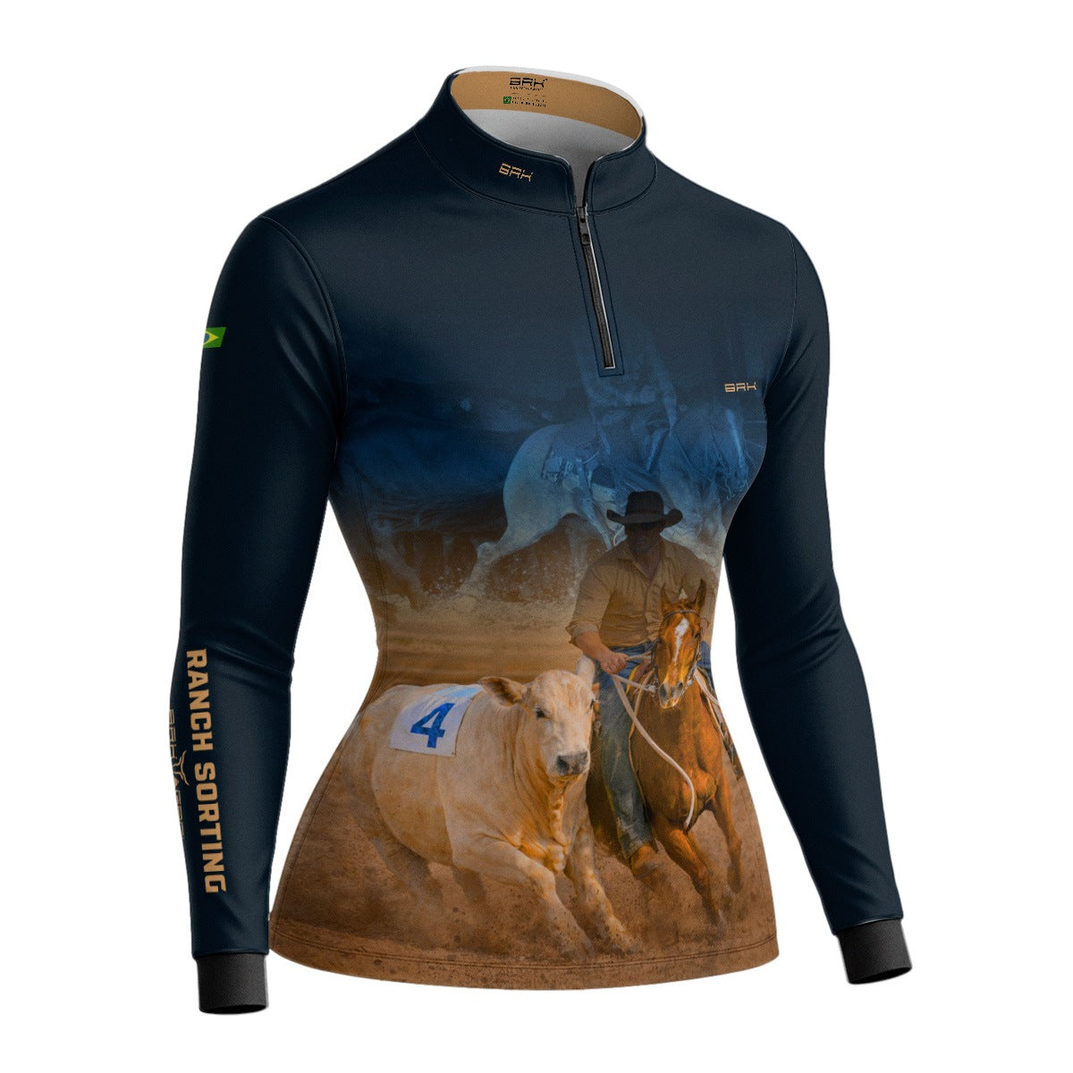 Camisa Agro Feminina BRK Cowboy com Proteção Solar UV50+ Azul Marinho