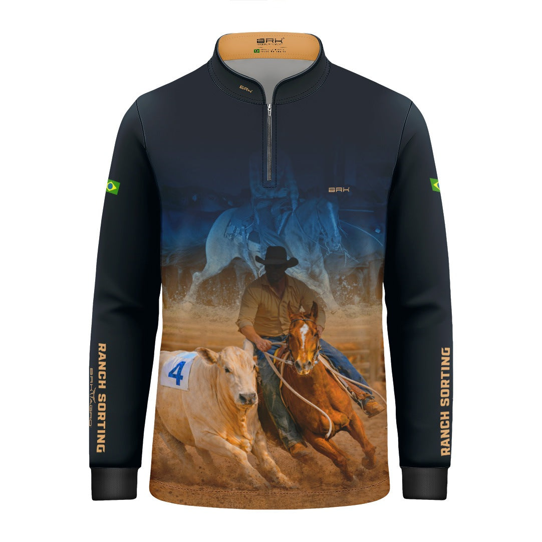 Camisa Agro Infantil BRK Cowboy com Proteção Solar UV50+ Azul Marinho