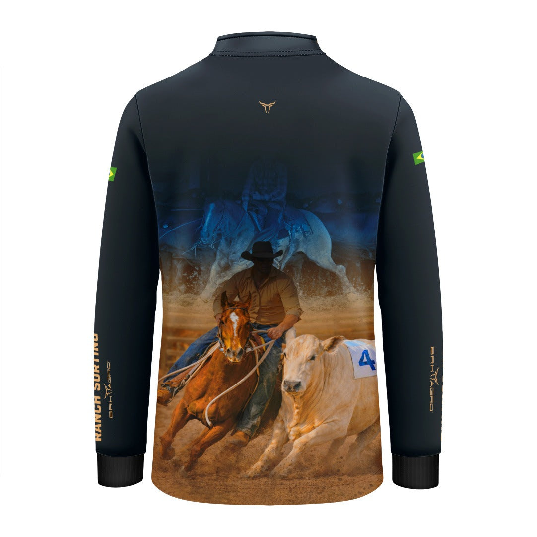 Camisa Agro Infantil BRK Cowboy com Proteção Solar UV50+ Azul Marinho