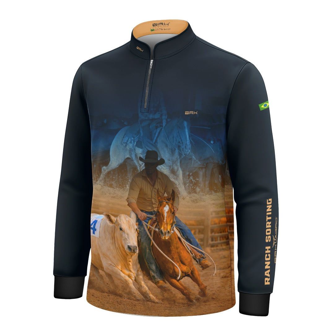 Camisa Agro Infantil BRK Cowboy com Proteção Solar UV50+ Azul Marinho