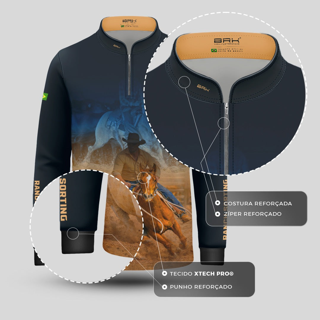 Camisa Agro Infantil BRK Cowboy com Proteção Solar UV50+ Azul Marinho