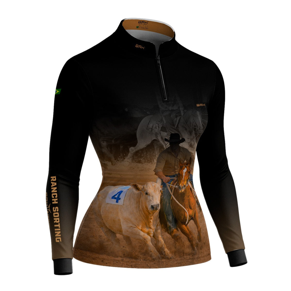 Camisa Agro Feminina BRK Cowboy com Proteção Solar UV50+ Preta