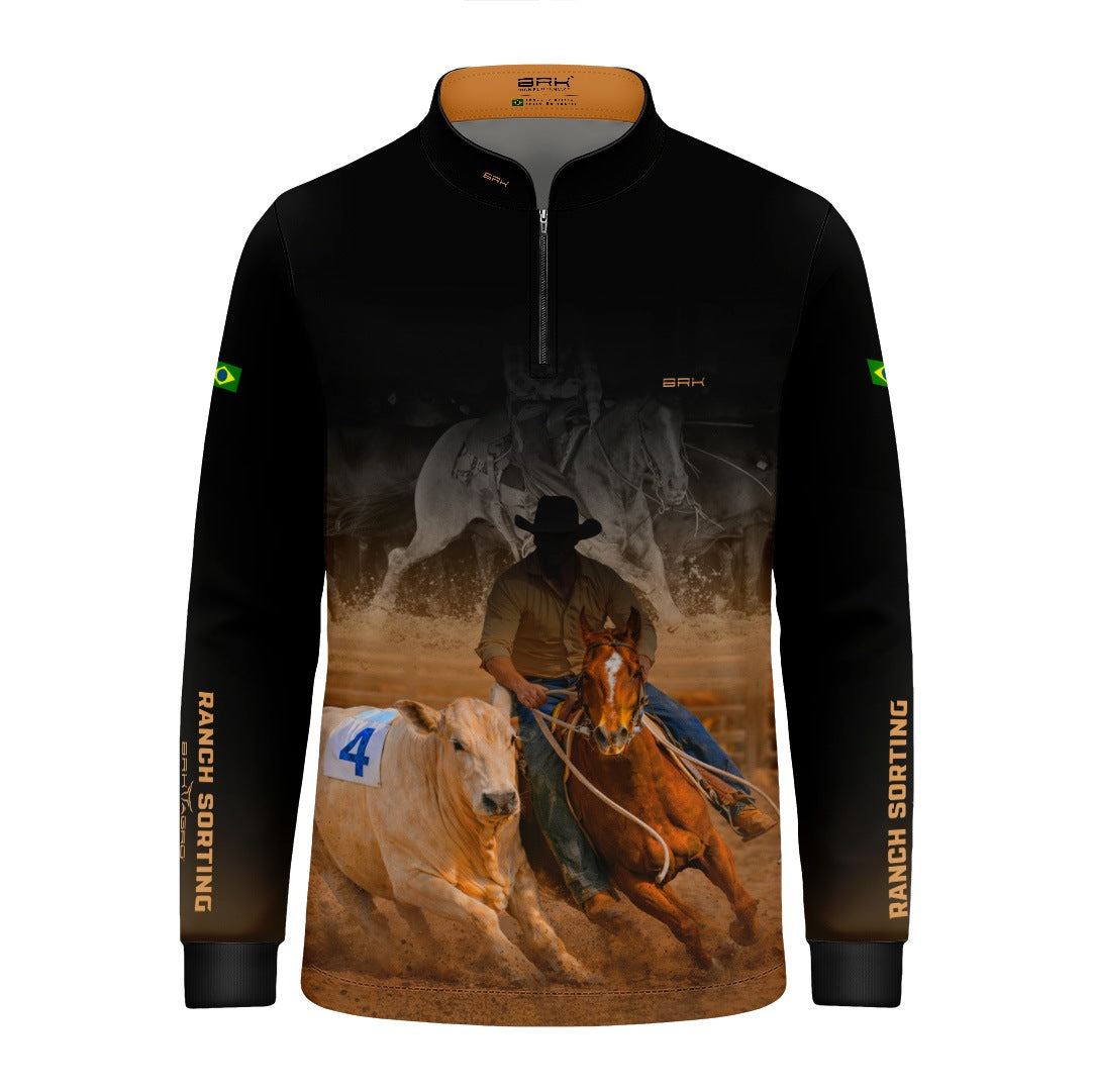 Camisa Agro Infantil BRK Cowboy com Proteção Solar UV50+ Preta