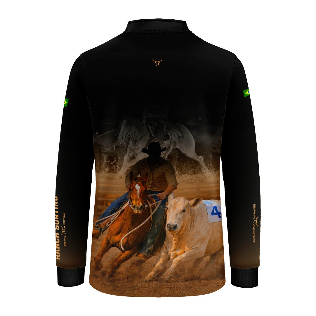Camisa Agro Infantil BRK Cowboy com Proteção Solar UV50+ Preta