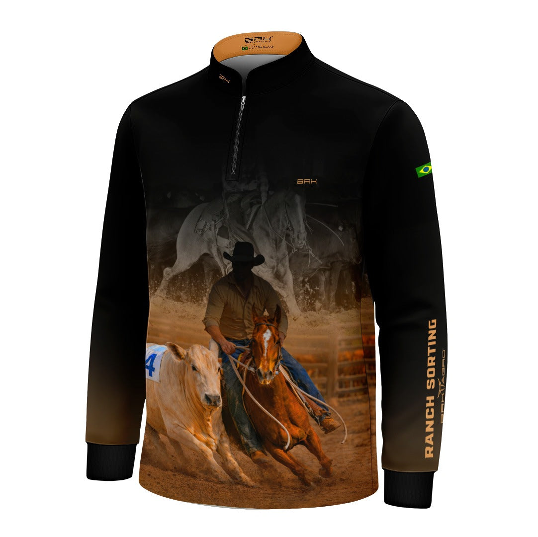 Camisa Agro Infantil BRK Cowboy com Proteção Solar UV50+ Preta