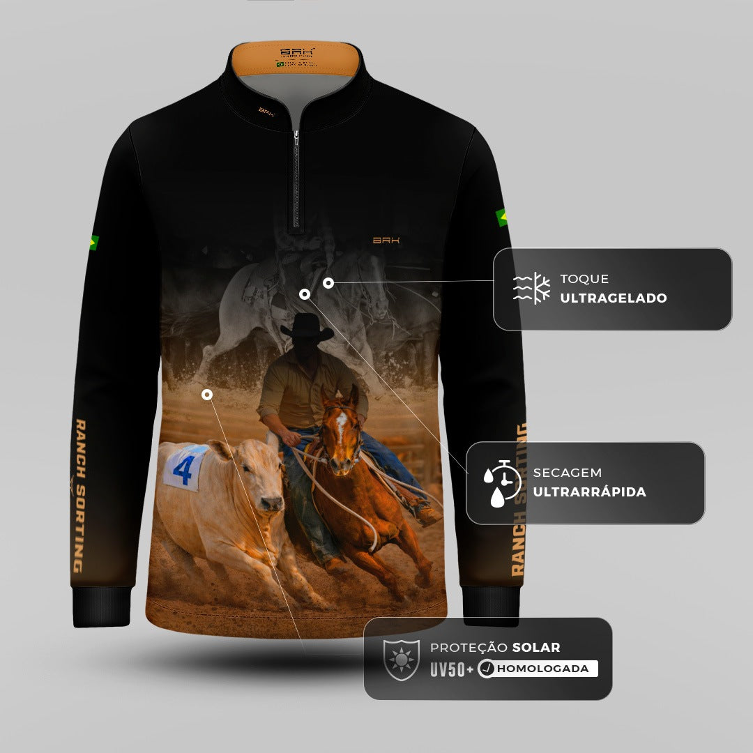 Camisa Agro Infantil BRK Cowboy com Proteção Solar UV50+ Preta
