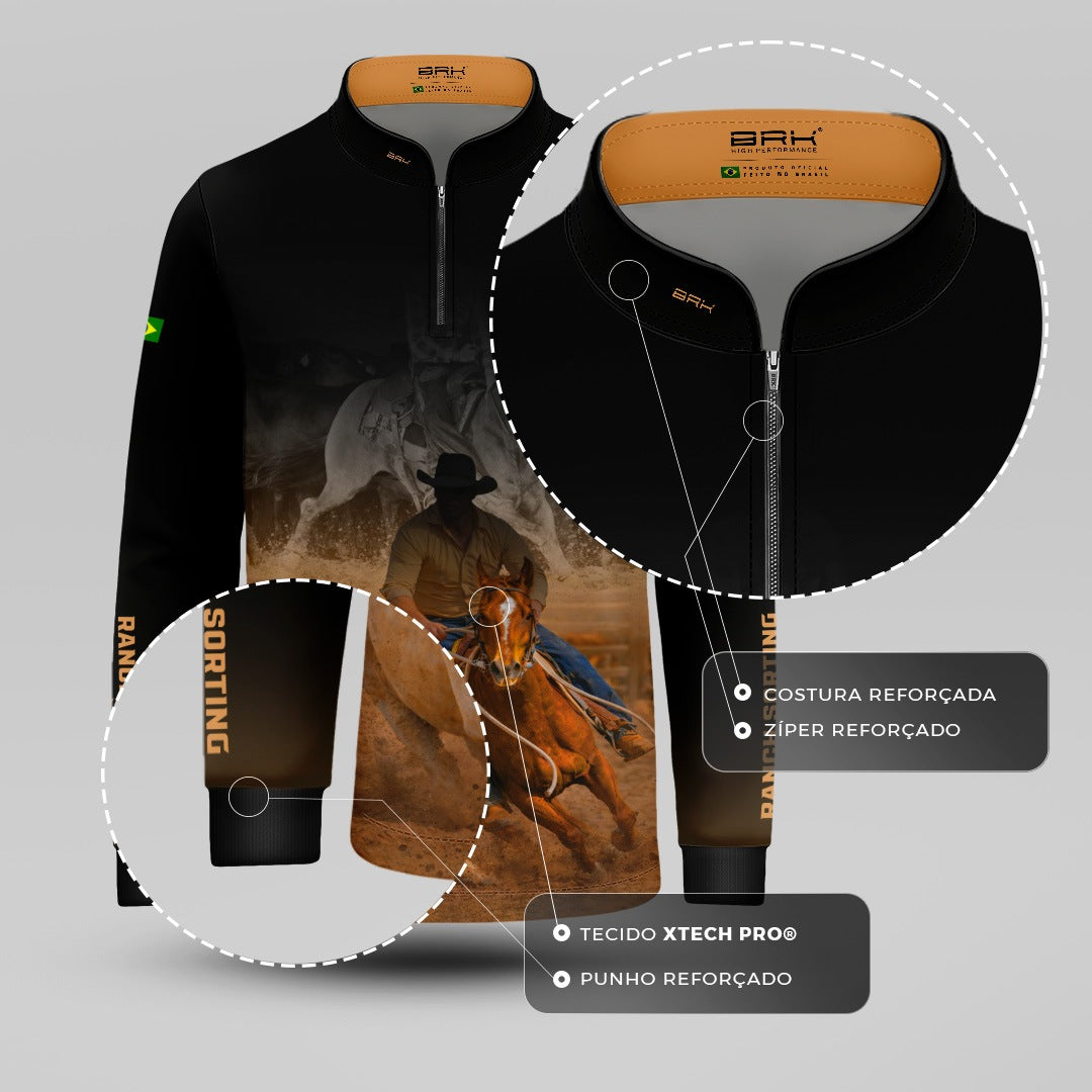 Camisa Agro Infantil BRK Cowboy com Proteção Solar UV50+ Preta