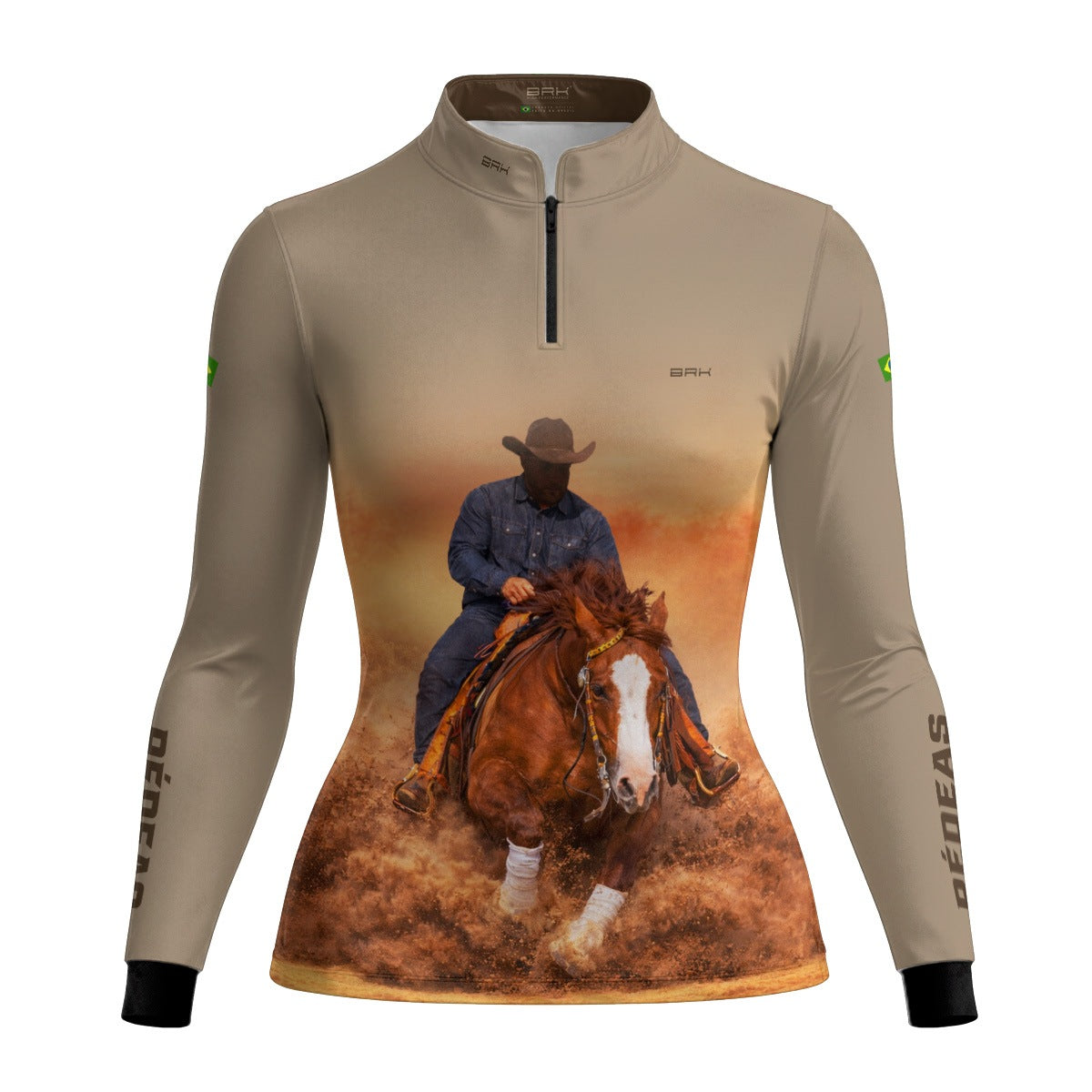 Camisa Agro Feminina BRK Rédeas Cowboy com Proteção Solar UV50+ Bege