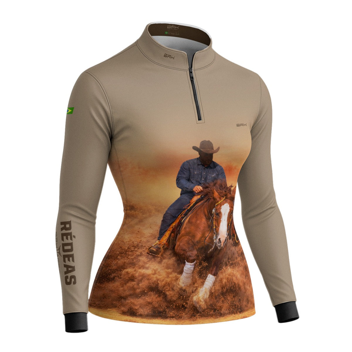 Camisa Agro Feminina BRK Rédeas Cowboy com Proteção Solar UV50+ Bege
