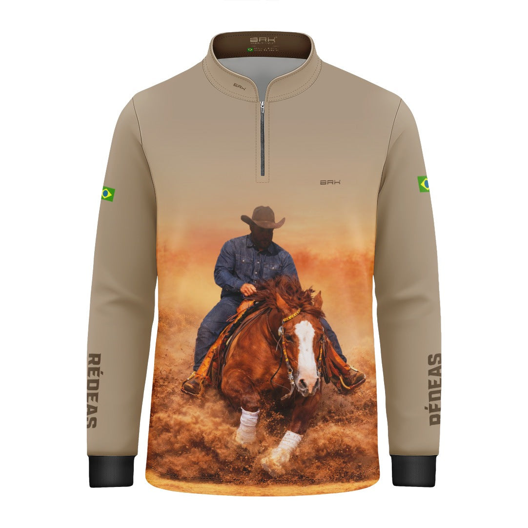 Camisa Agro Infantil BRK Rédeas Cowboy com Proteção Solar UV50+ Bege