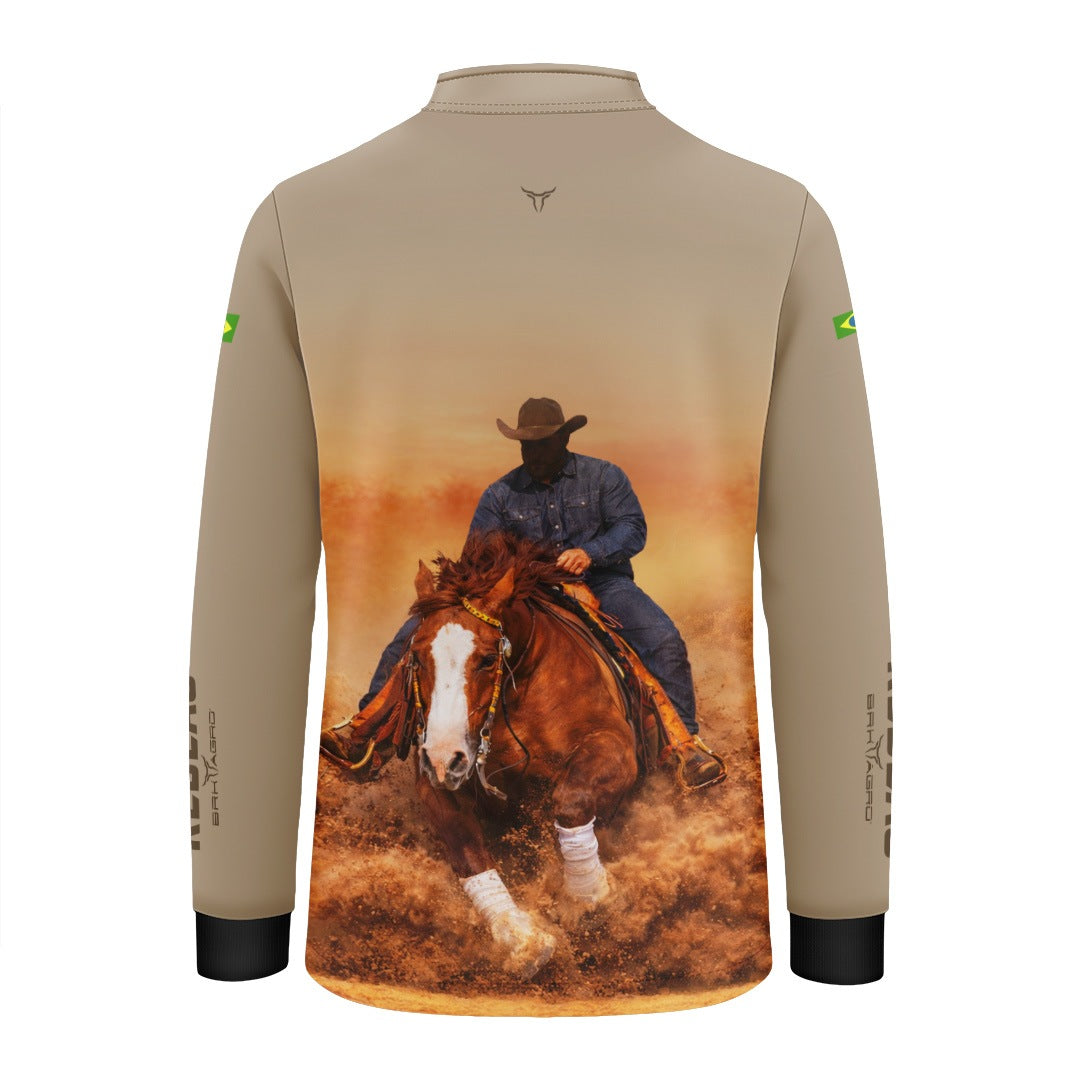 Camisa Agro Infantil BRK Rédeas Cowboy com Proteção Solar UV50+ Bege