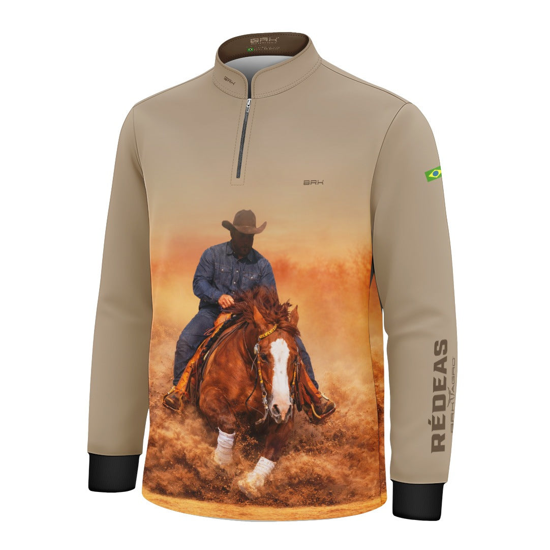 Camisa Agro Infantil BRK Rédeas Cowboy com Proteção Solar UV50+ Bege