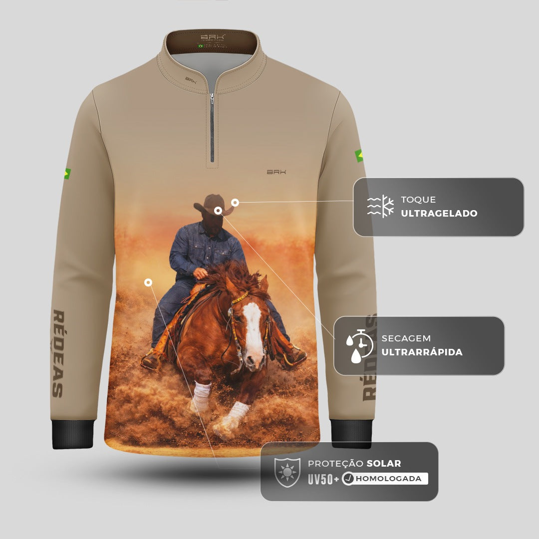Camisa Agro Infantil BRK Rédeas Cowboy com Proteção Solar UV50+ Bege