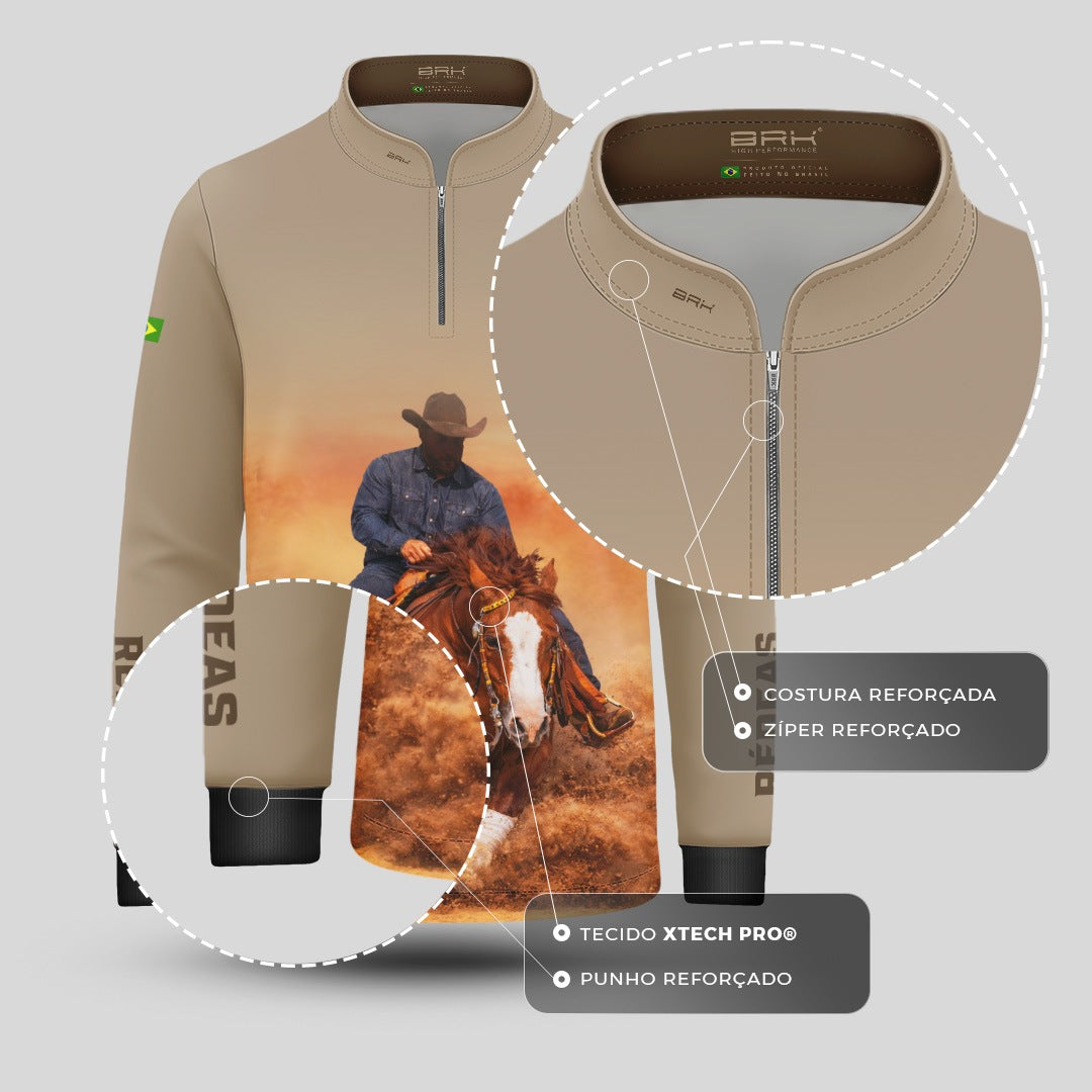 Camisa Agro Infantil BRK Rédeas Cowboy com Proteção Solar UV50+ Bege