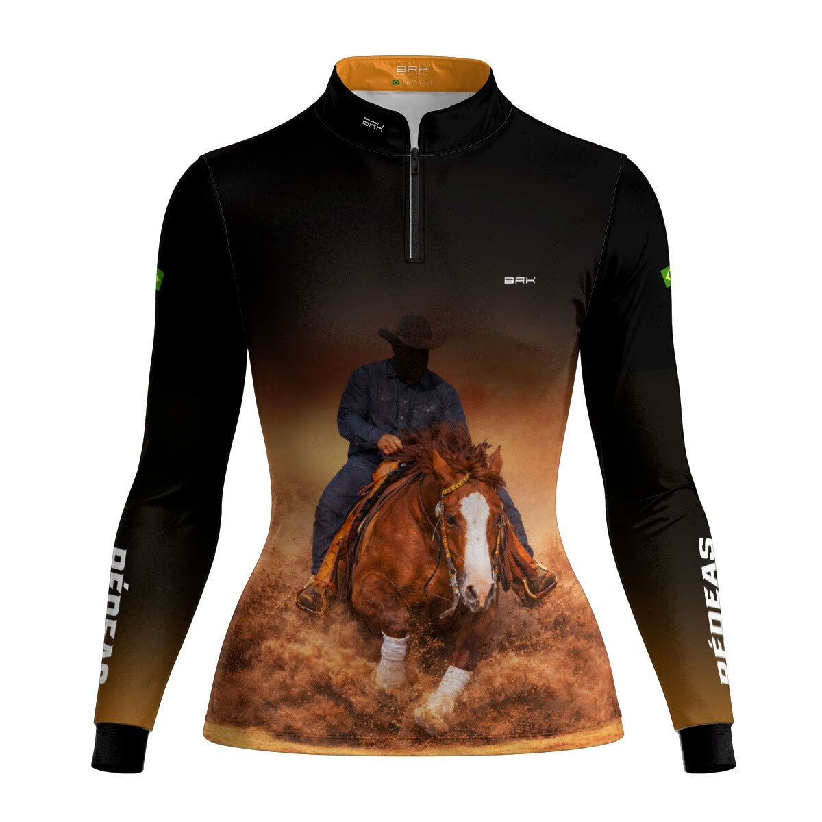Camisa Agro Feminina BRK Rédeas Cowboy com Proteção Solar UV50+ Preta
