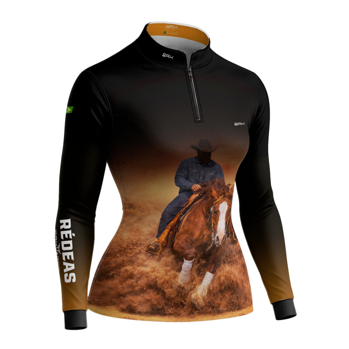 Camisa Agro Feminina BRK Rédeas Cowboy com Proteção Solar UV50+ Preta