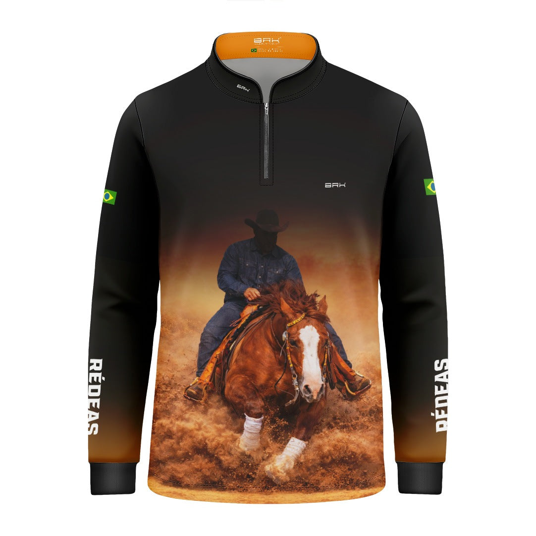 Camisa Agro Infantil BRK Rédeas Cowboy com Proteção Solar UV50+ Preta