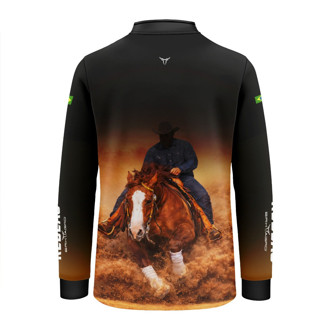 Camisa Agro Infantil BRK Rédeas Cowboy com Proteção Solar UV50+ Preta