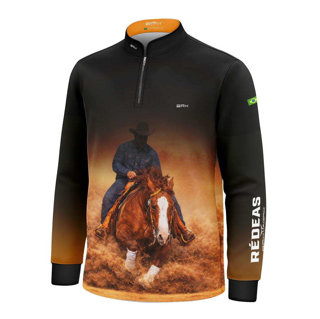 Camisa Agro Infantil BRK Rédeas Cowboy com Proteção Solar UV50+ Preta