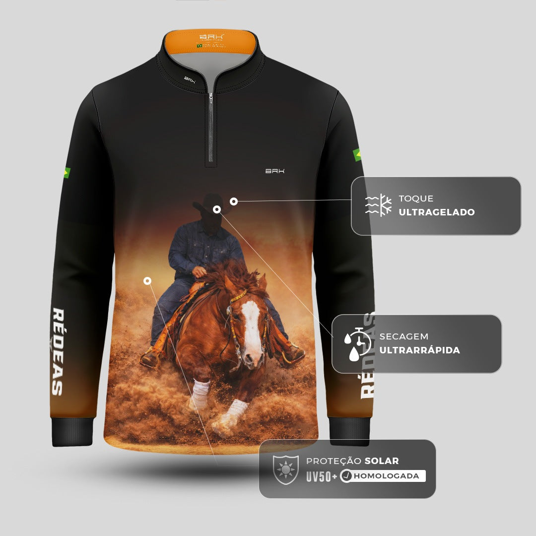 Camisa Agro Infantil BRK Rédeas Cowboy com Proteção Solar UV50+ Preta