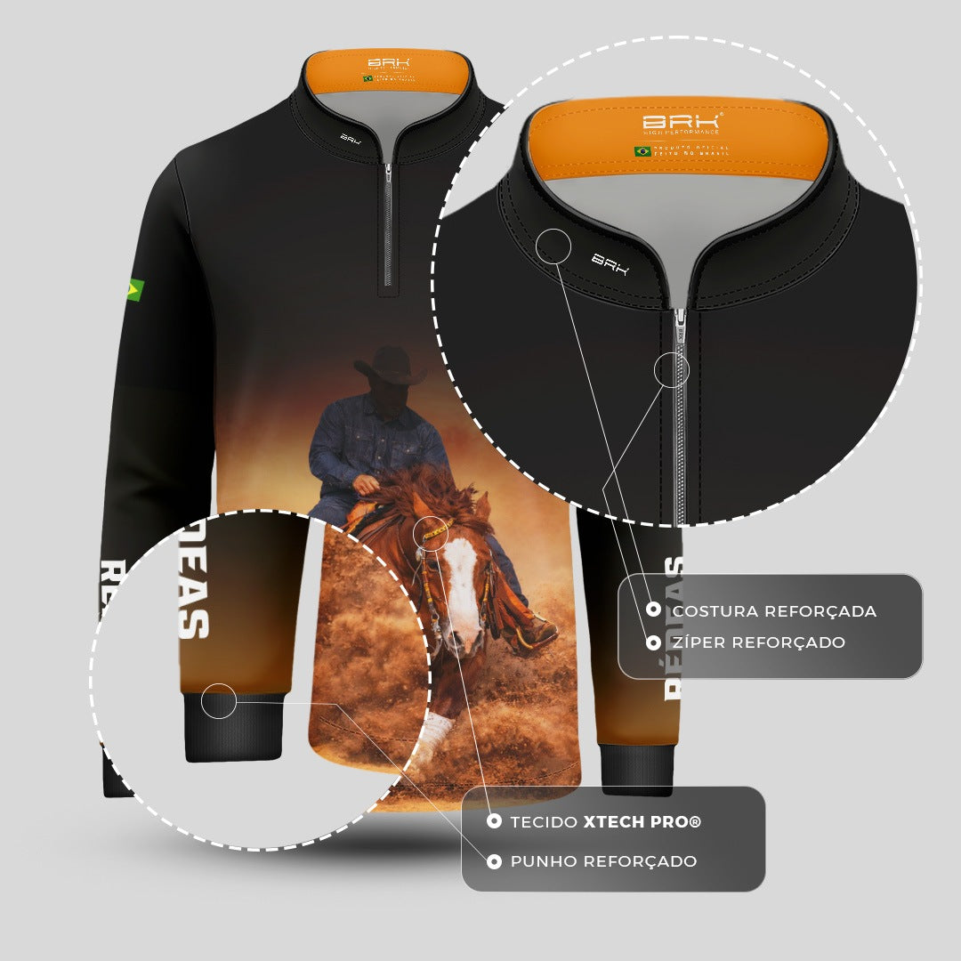 Camisa Agro Infantil BRK Rédeas Cowboy com Proteção Solar UV50+ Preta