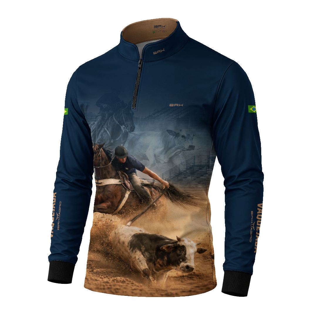 Camisa Agro BRK Vaquejada Cowboy com Proteção Solar UV50+ Azul Marinho