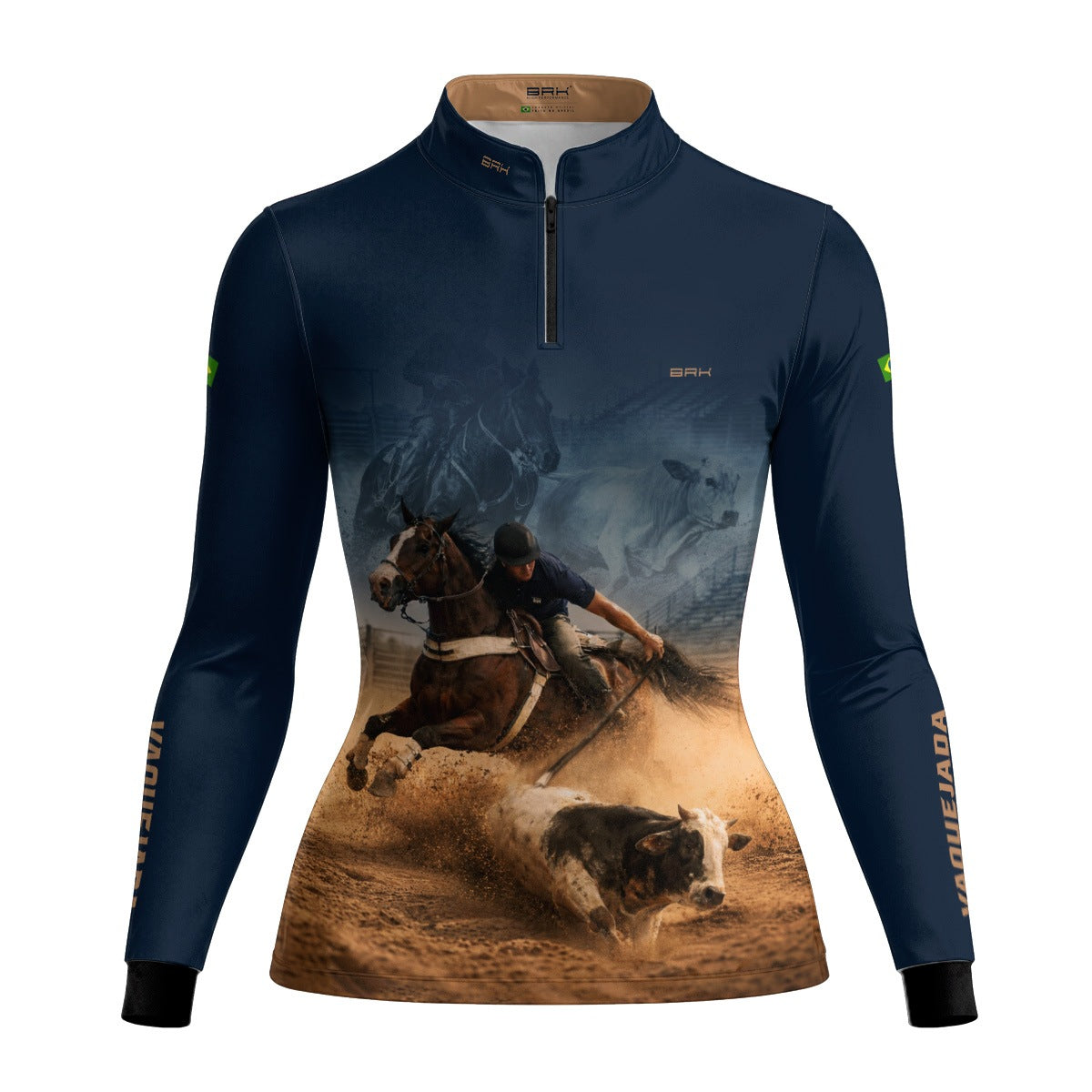 Camisa Agro Feminina BRK Vaquejada Cowboy com Proteção Solar UV50+ Azul Marinho