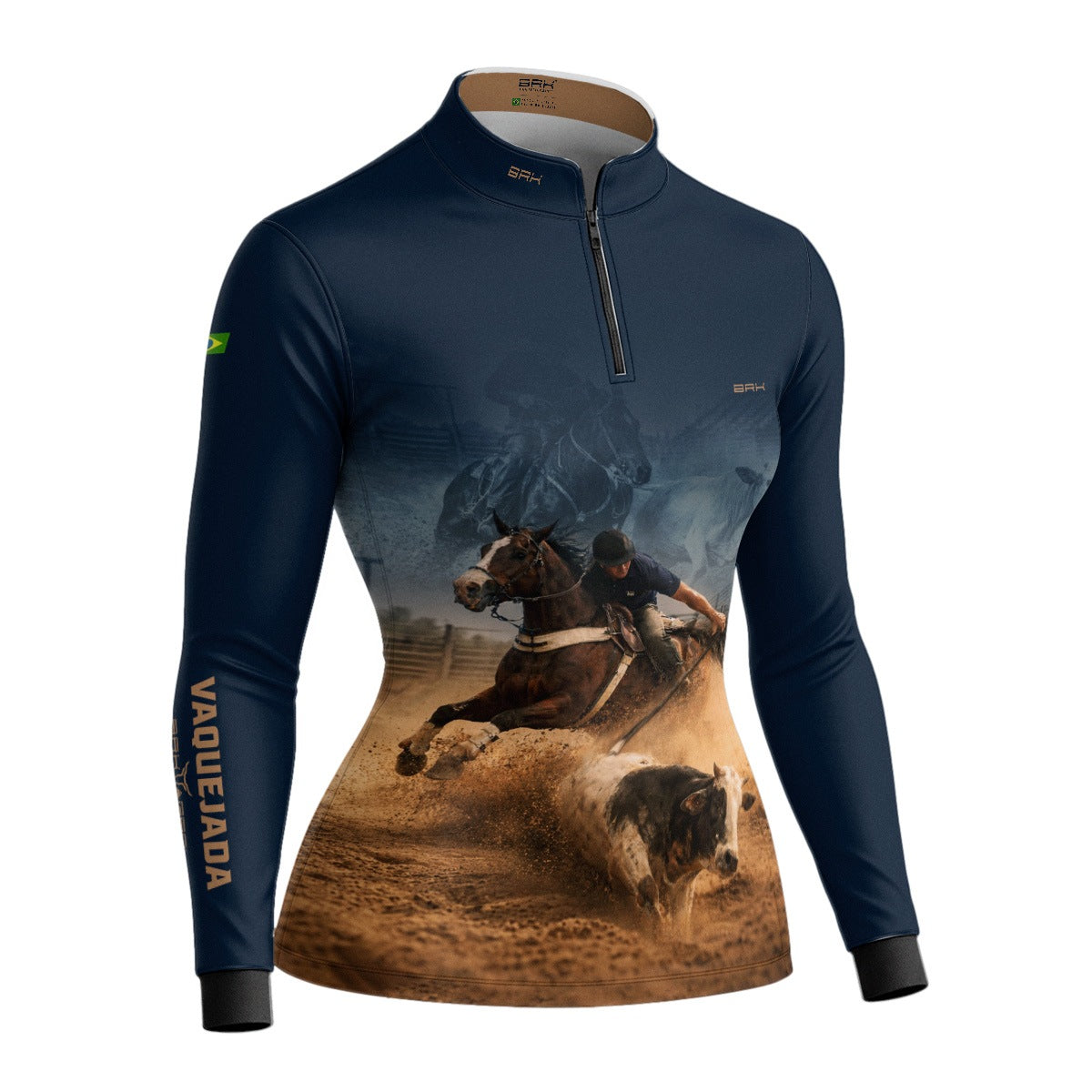 Camisa Agro Feminina BRK Vaquejada Cowboy com Proteção Solar UV50+ Azul Marinho