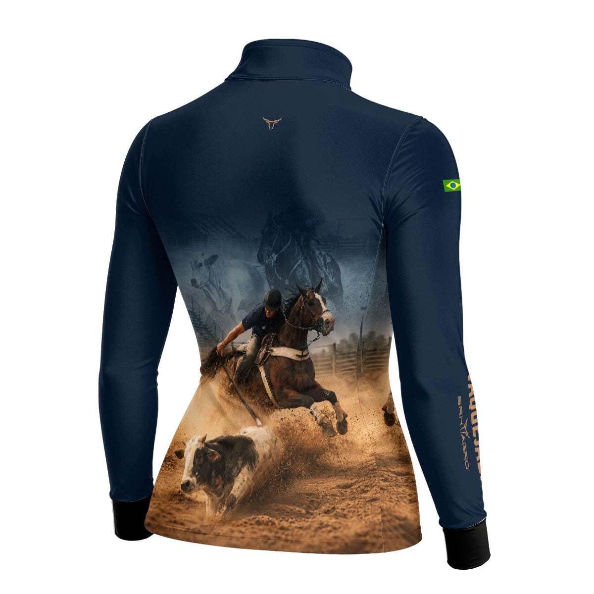 Camisa Agro Feminina BRK Vaquejada Cowboy com Proteção Solar UV50+ Azul Marinho
