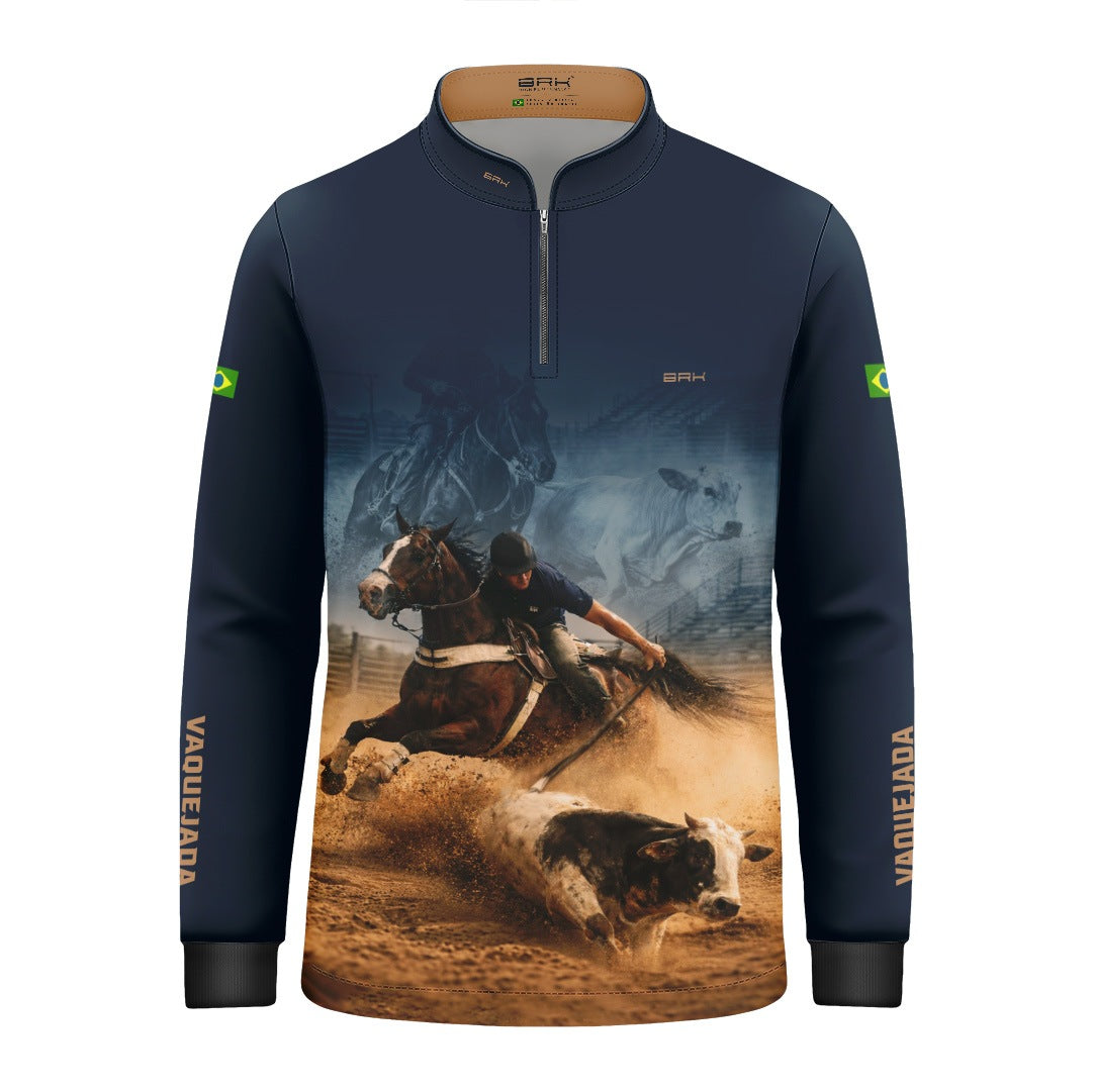 Camisa Agro Infantil BRK Vaquejada Cowboy com Proteção Solar UV50+ Azul Marinho