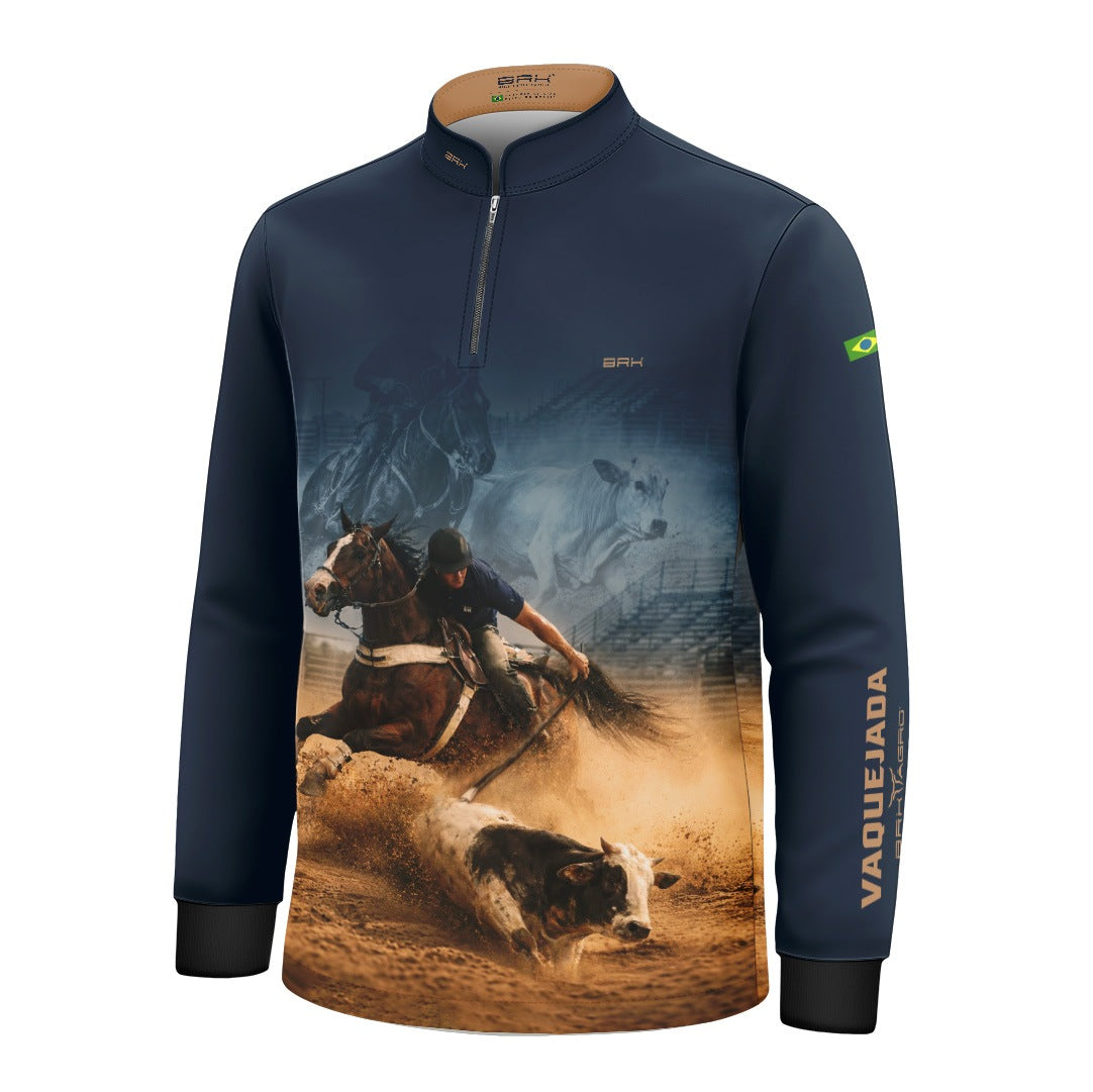 Camisa Agro Infantil BRK Vaquejada Cowboy com Proteção Solar UV50+ Azul Marinho