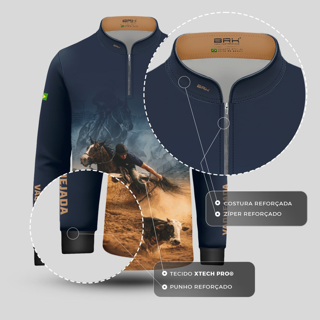 Camisa Agro Infantil BRK Vaquejada Cowboy com Proteção Solar UV50+ Azul Marinho