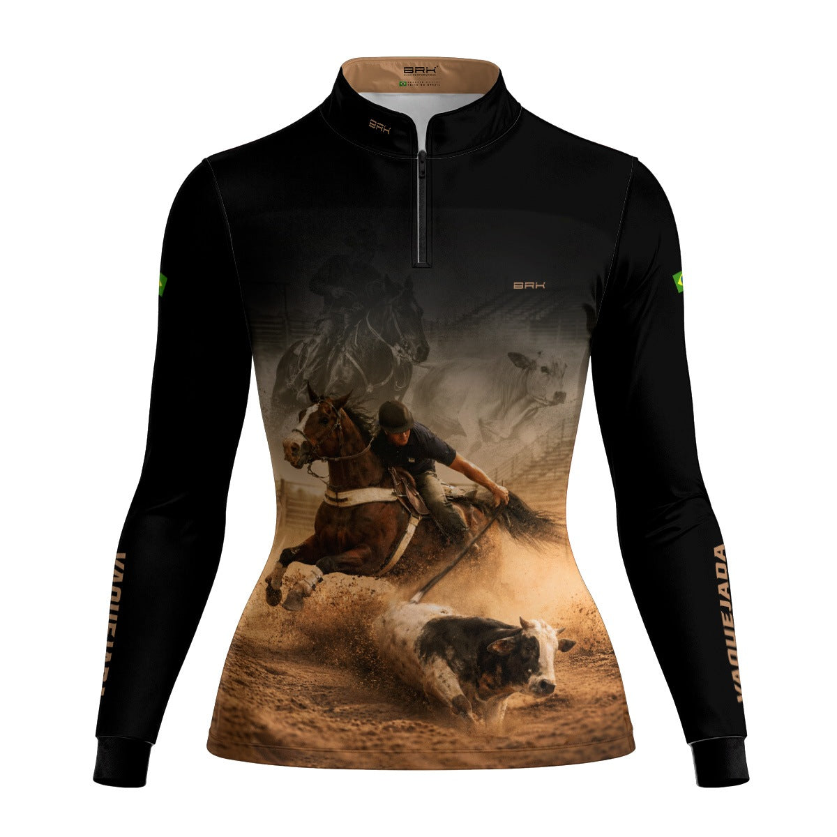 Camisa Agro Feminina BRK Vaquejada Cowboy com Proteção Solar UV50+ Preta
